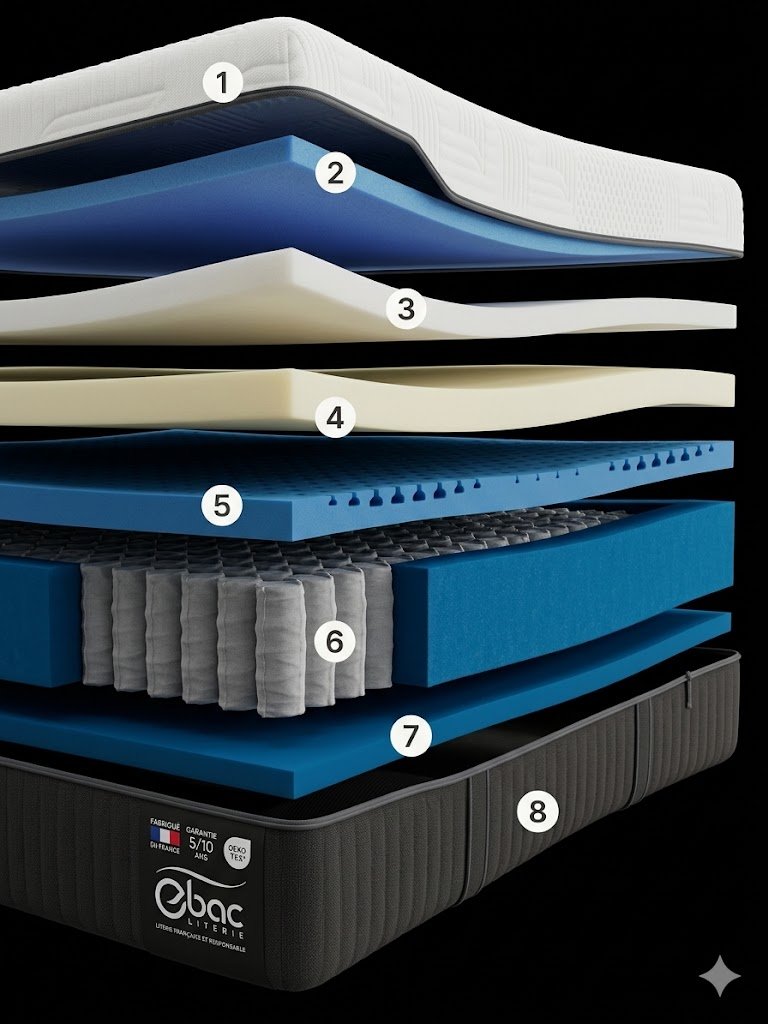 Vue éclatée des couches du matelas Lila Rêve
